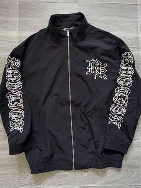 Mixed Emotions Black Zip Up Jacket Logo Windbreaker Men's Size Large